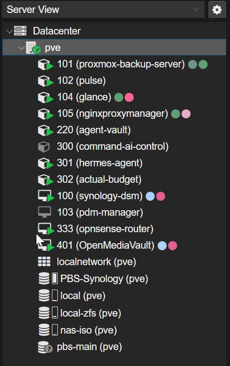 Proxmox server tree showing the ZimaCube host with ten active guests